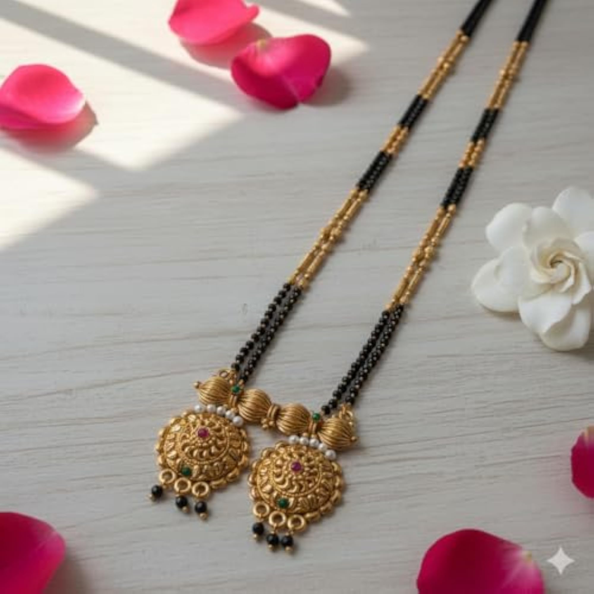Traditional Maharashtrian Vati Mangalsutra with Black Beads